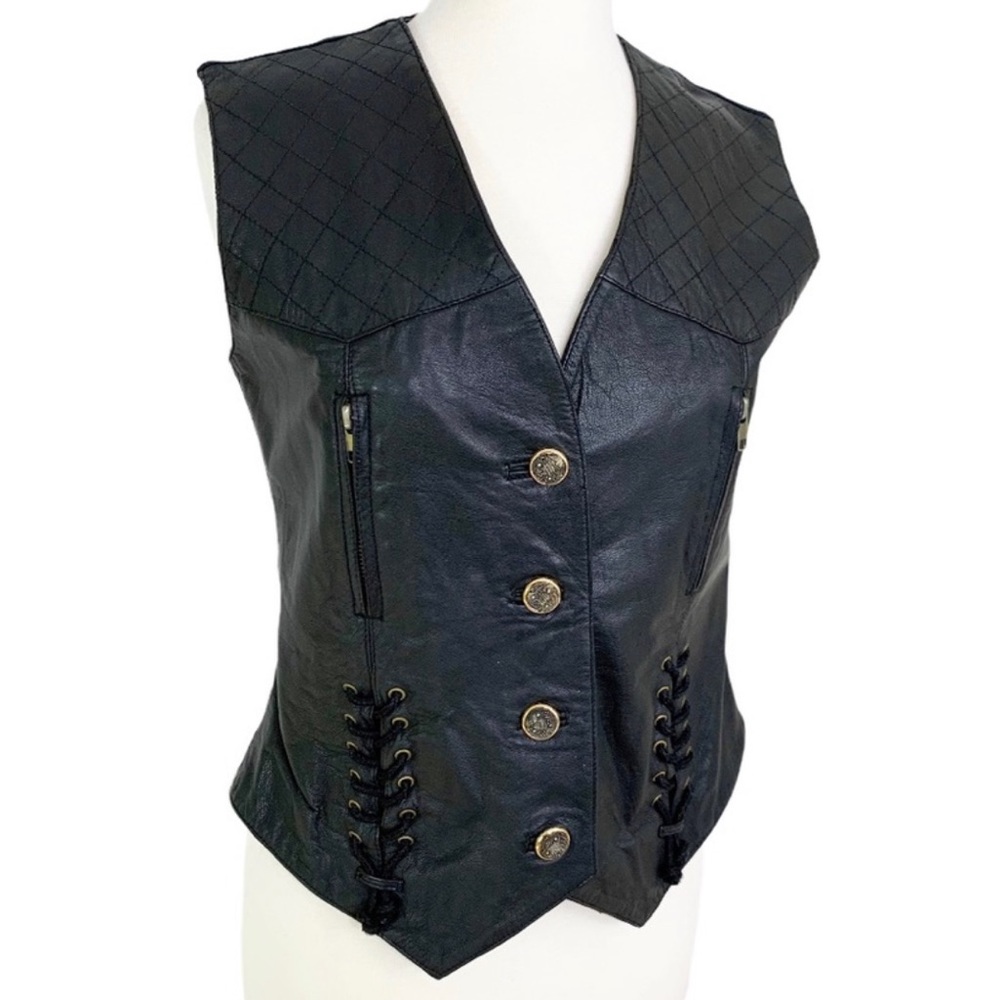 Vintage Europa Leather Lace Up Detail Vest Black S